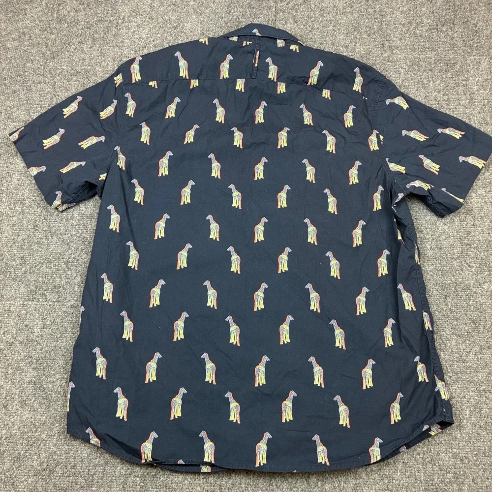 Banana Republic Luxe Poplin Shirt XL Slim Fit Navy Giraffe Print Short Sleeve